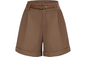 Belle Poque Women Bermuda Shorts Elastic Waist Wide Leg Shorts with Pockets & Belts