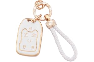 EKALA Key Fob Cover Compatible with GMC Terrain Yukon Yukon XL for Chevy Suburban Tahoe 6 Buttons Soft TPU Keys Shell Case with Keychain Lanyard White Key Fob Protector(G-M-CC)