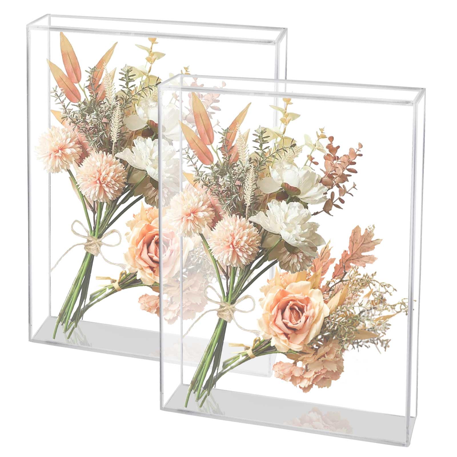2pcs Acrylic Display, Clear Frames DIY Valentine's Shadow Box for Pics & Dried Flowers (6x8'')