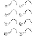 LOYALLOOK 8PCS Titanium Nose Rings, 20G/18G Corkscrew & L Shape Studs, Diamond CZ, Silver & Gold, Hypoallergenic, 1.5mm-3mm