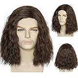 ANOGOL Wig Cap+ Shoulder Length Dark Brown Curly