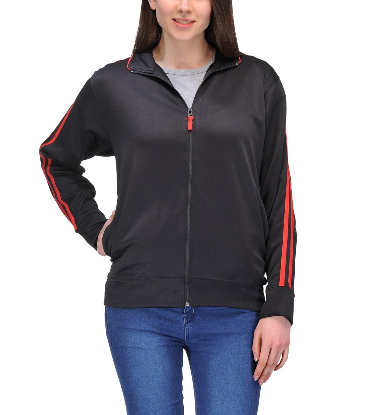 scott dryfit jacket wrinkle free women's (black with red stripes)