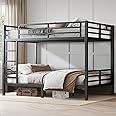 HKOLIE Full XL over Full XL Bunk Bed, Metal Bunk Bed Frame Heavy Duty Bunk Beds Loft Bed Frame with Ladder and Guardrail Metal Slats No Box Spring Required for Adults Teens (Full XL over Full XL Size)