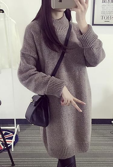 Amazon ワンピース レディース ニットワンピ ニットワンピース 冬服 シンプル 無地 ポケット 長袖 大きいサイズ デート 通勤 通学 ひざ丈 ワンピース チュニック 通販