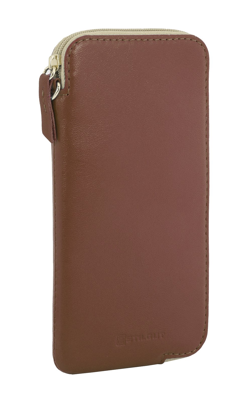 StilGut Universal Phone case with Zipper in genuine Leather for smartphone up to 5”, Size S – Cognac Brown