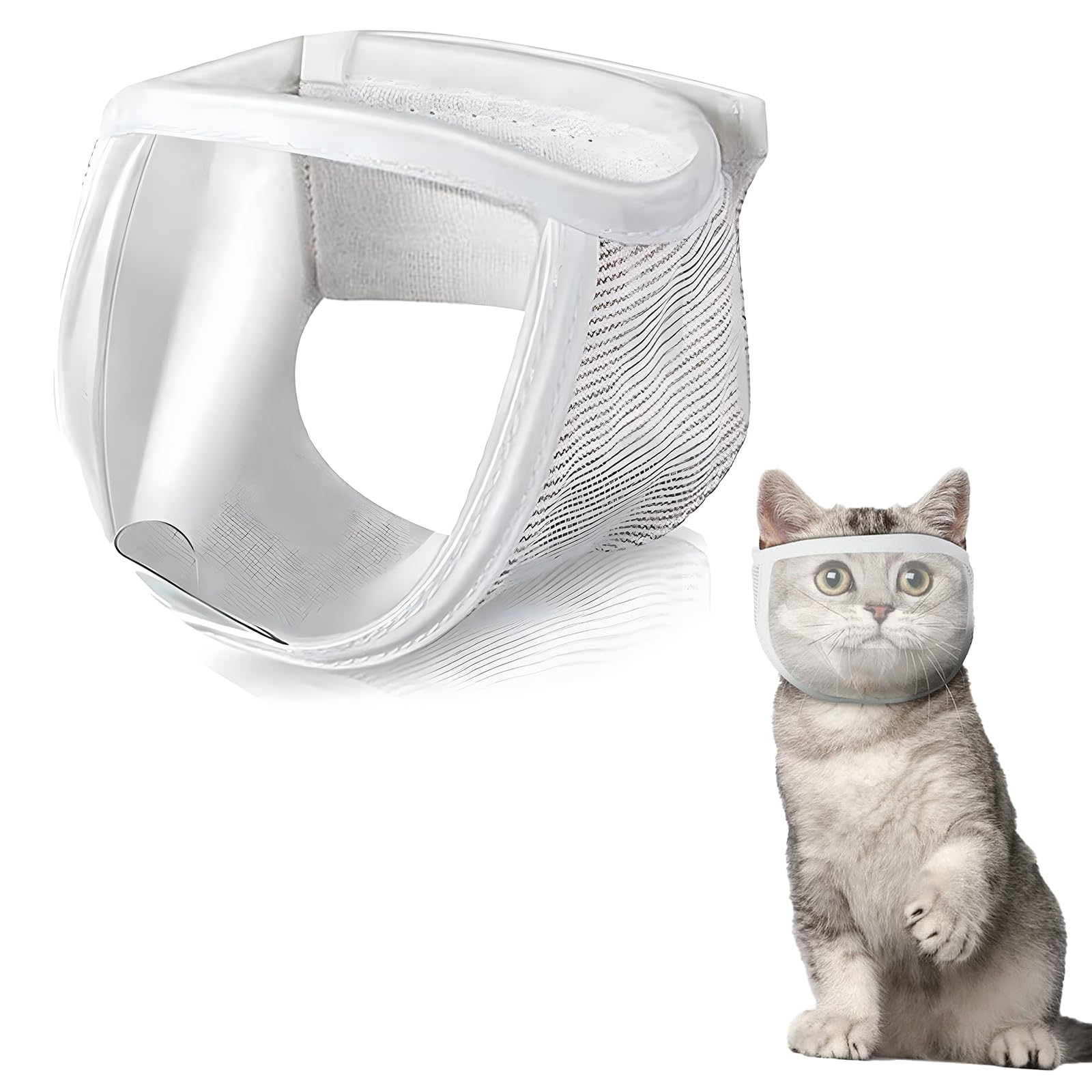 SilverChry Breathable Cat Muzzle, Foldable Cat Mouthguard, Grooming Cat Muzzle, PVC Face Protection, Anti Bite Protection