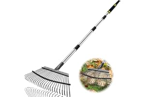 Coopvivi Rake Heavy Duty 6FT Long Garden Rake , 18.5 Inch Wide, 25 Metal Tines, Adjustable Stainless Steel Handle, Leaf Rakes for Leaves, Yards, Grass, Garbage, Weeds, Debris (Black)