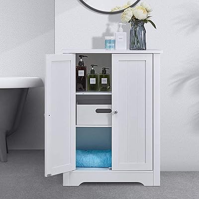 Kealive Bathroom Floor Cabinet with Adjustable Shelves, White
