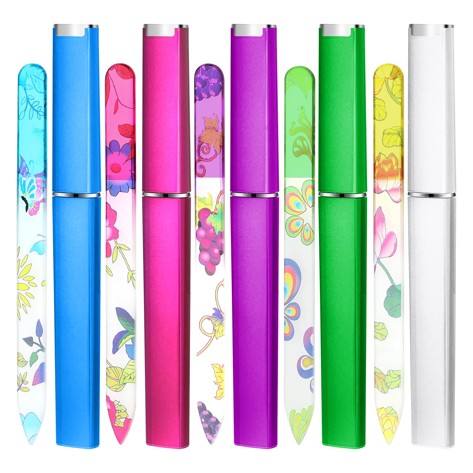 Photo 1 of 5 Pack Glass Nail File with Case Crystal Nail File Buffers Mixed Color Double Sided Glass Fingernail Files Cuticle Pusher Manicure Set for Women