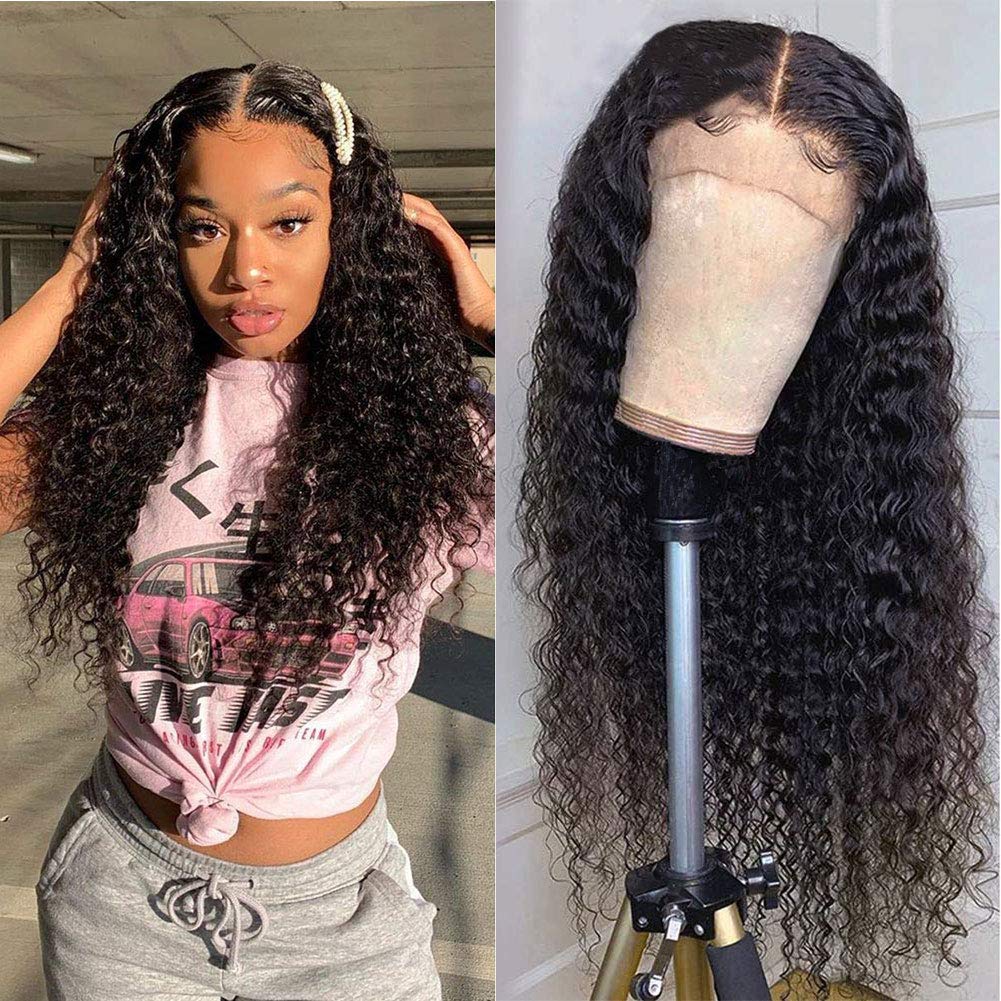 Human Hair Lace Front Wigs 13x4 Deep Wave Human Hair Wigs for Black Women 150% Density Brazilian Virgin Hair Deep Curly Wigs with Baby Hair Pre Plucked Natural Hairline Human Hair Wigs (22 Inch)