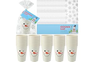 Funnymoom 50 Sets Christmas Snowman Soup Kits for Classroom Coworker Gift 12 Oz Winter Snowman Paper Cups for Hot Cocoa Chocolate Marshmallow Soup Tags Clear Xmas Bags (Classic)