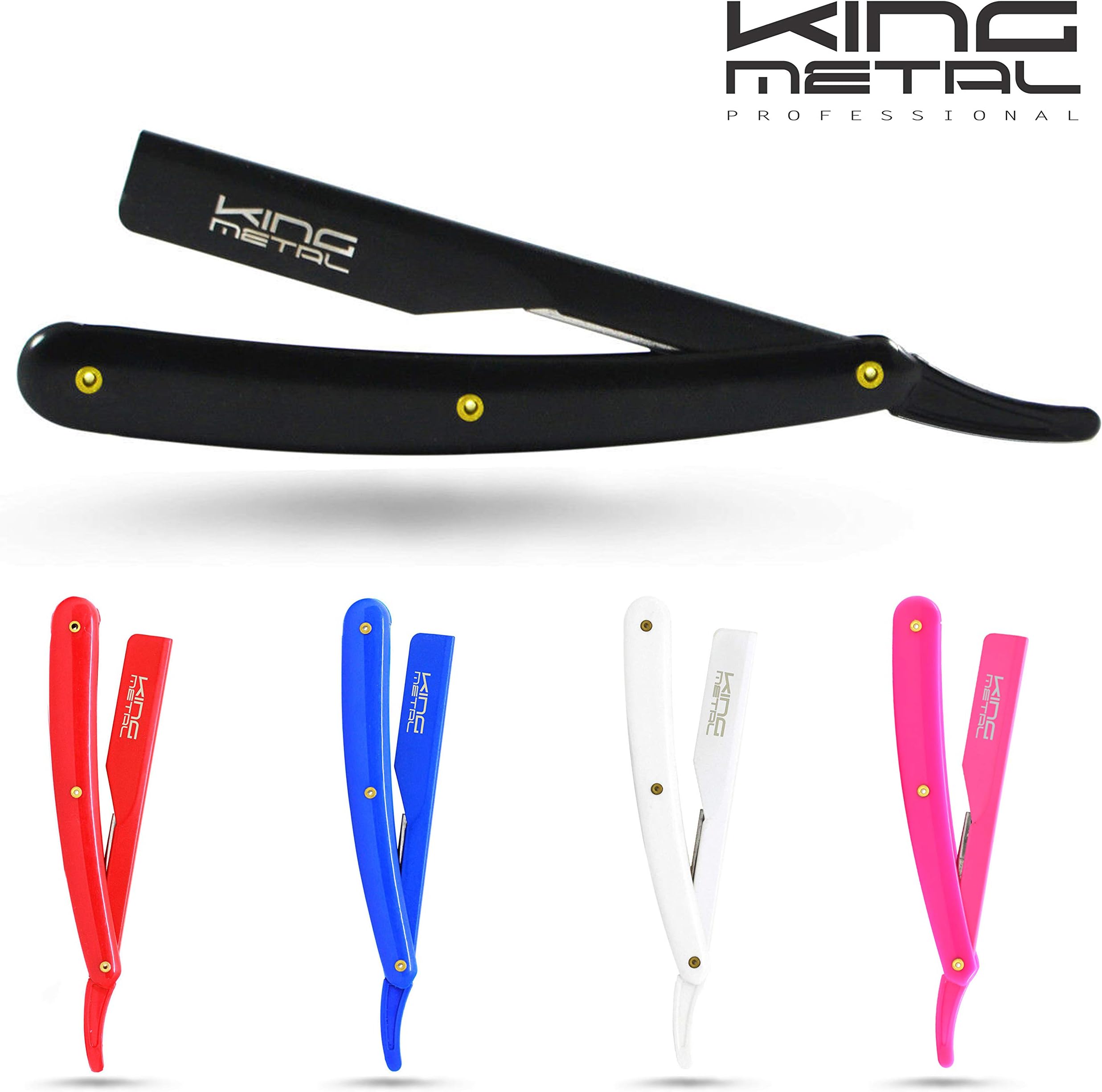 The King Metal Straight Cut Throat Shaving Barber Razor Plastic Handle for Men with Pouch (Blue)