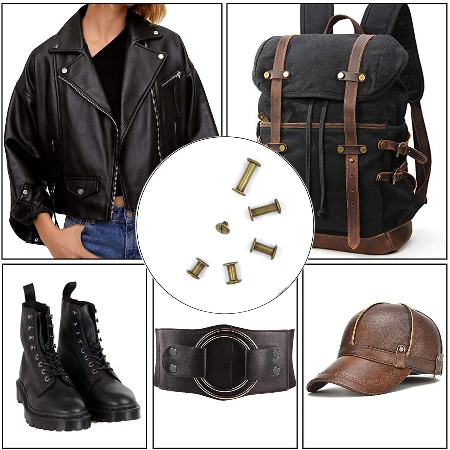 Alloygold 160Pcs Chicago Screws Leather Rivets Assorted Screw Rivets M5 Chicago Binding Screws for Decorate and Repair Leather Craft Belt Bag Shoes Purse Bookbinding (Bronze, M5*6,10,12,15,18)