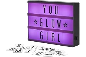 My Cinema Lightbox - RGB Color Changing Cinema Light Box Sign with 100 LED Letters and Numbers - Personalized Neon Message Board, 7.8" x 5.9" Marquee Light Up Display for Home or Events