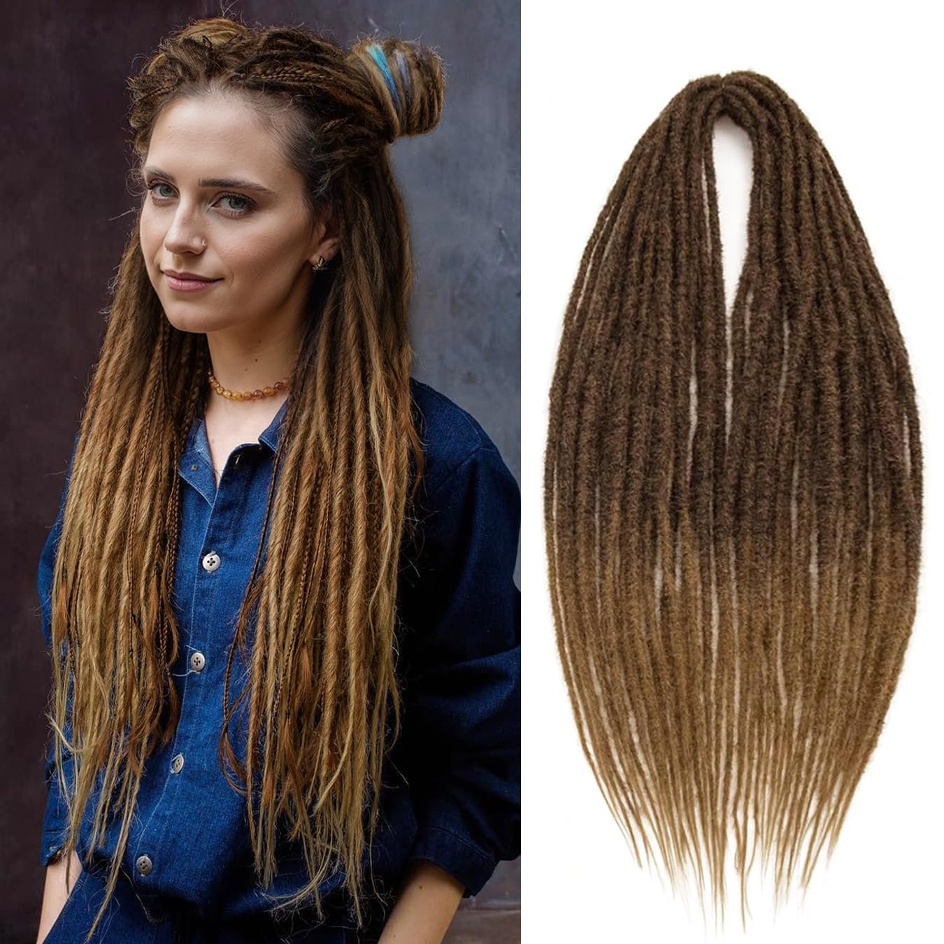 Photo 1 of 24 Inch Dreadlocks Extensions 20 Strands Dreads Extension Thin 0.6cm Braids In Dreads Synthetic Hippie Double Ended Dreadlock(24",33/27)