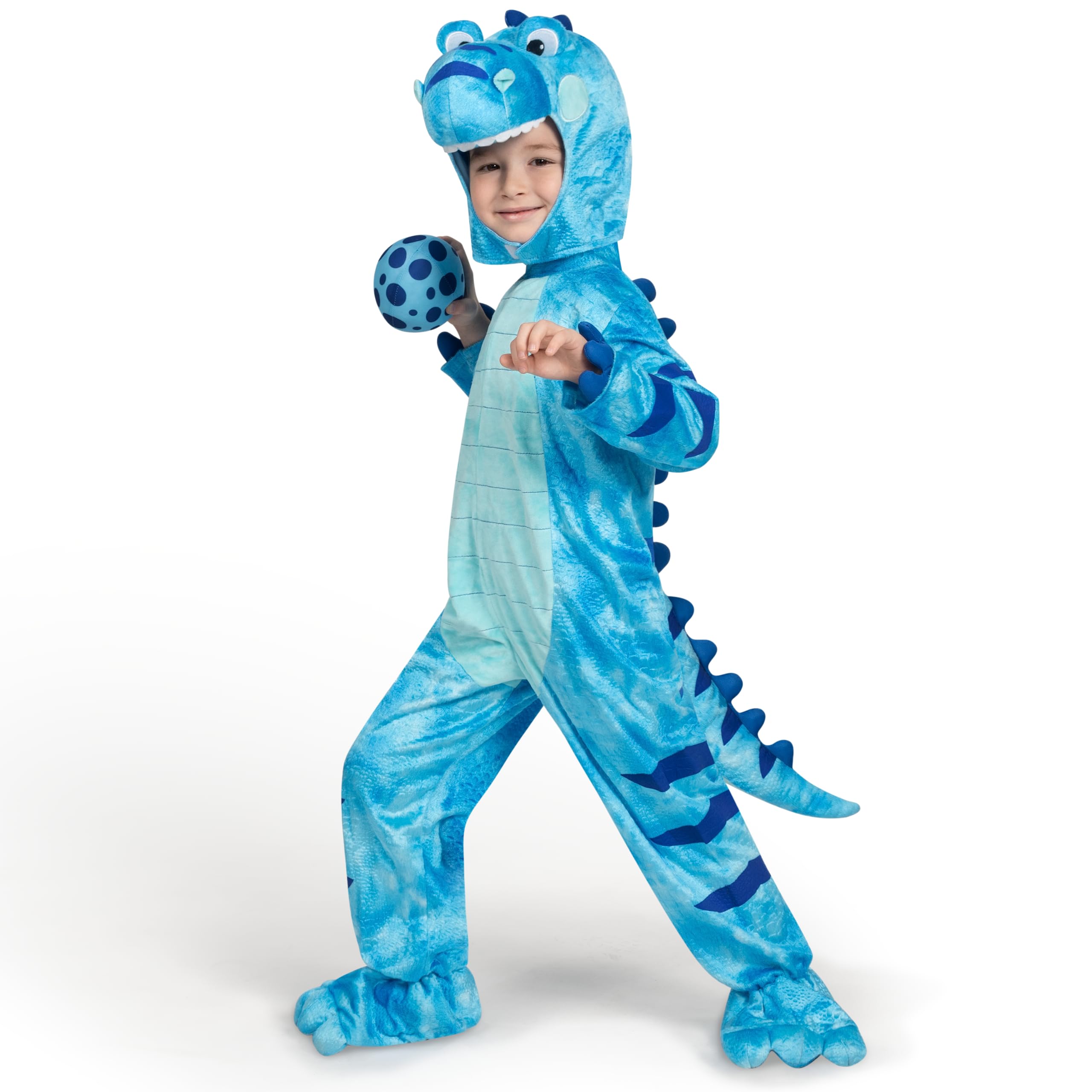 Spooktacular Creations Realistic Blue Tyrannosaurus rex Costume, Dinosaur Costume with Toy Egg for Kids, Toddler Halloween Dress Up Party (3T (3-4 yrs))