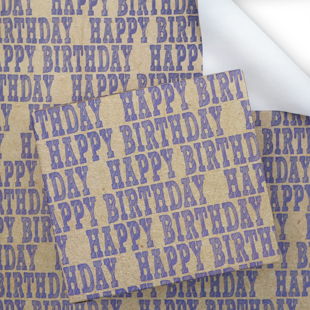 Birthday Gift Wrapping Paper,6 Folded Blue HAPPY BIRTHDAY Print Gift Wrap Paper Sheets 50x70cm per sheet Perfect for Kids Girls Boys Men Women Adults on Birthday,Baby Shower Wrap