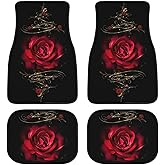 Rose Car Floor Mats Set of 4,Red Rose Floral Print Flower Design Vehicle Front Rear Carpets Mat Decorative Car Floor Carpets Rugs Non-Slip Auto Car Accessories Universal Fit for Car SUV Truck Van