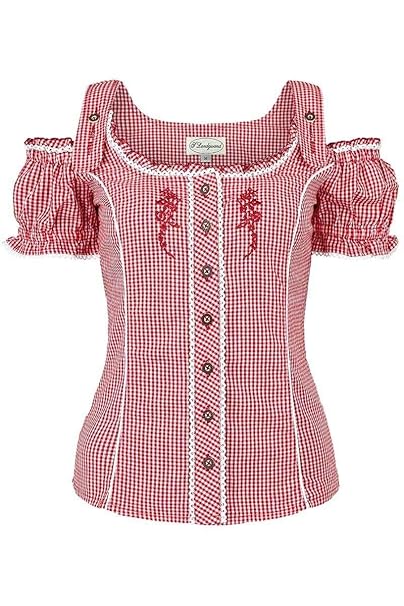 Spieth & Wensky Damen Carmenbluse mit Stickerei kariert rot, rot,