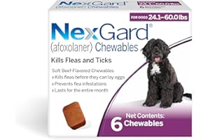 NexGard® (afoxolaner) Flea and Tick Protection for Dogs Oral Soft Beef Flavored Chewables, 24.1 to 60 lbs. (Purple Box) 6 Chews (6 Month Supply)