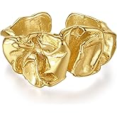 Rhinelife Lava Texture Adjustable Ring - Irregular Open Design 18K Gold Plated, Stackable Minimalist Jewelry for Women