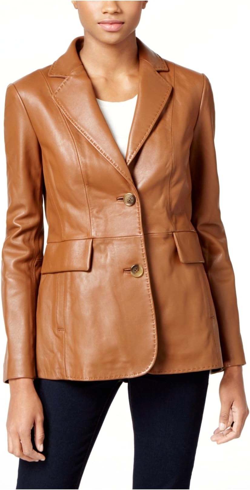 World of Leather Women's Lambskin Genuine Leather Jacket Blazer Casual Cognac