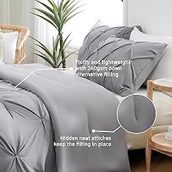 DOWNCOOL Twin Comforter Set - Pintuck Grey Bedding