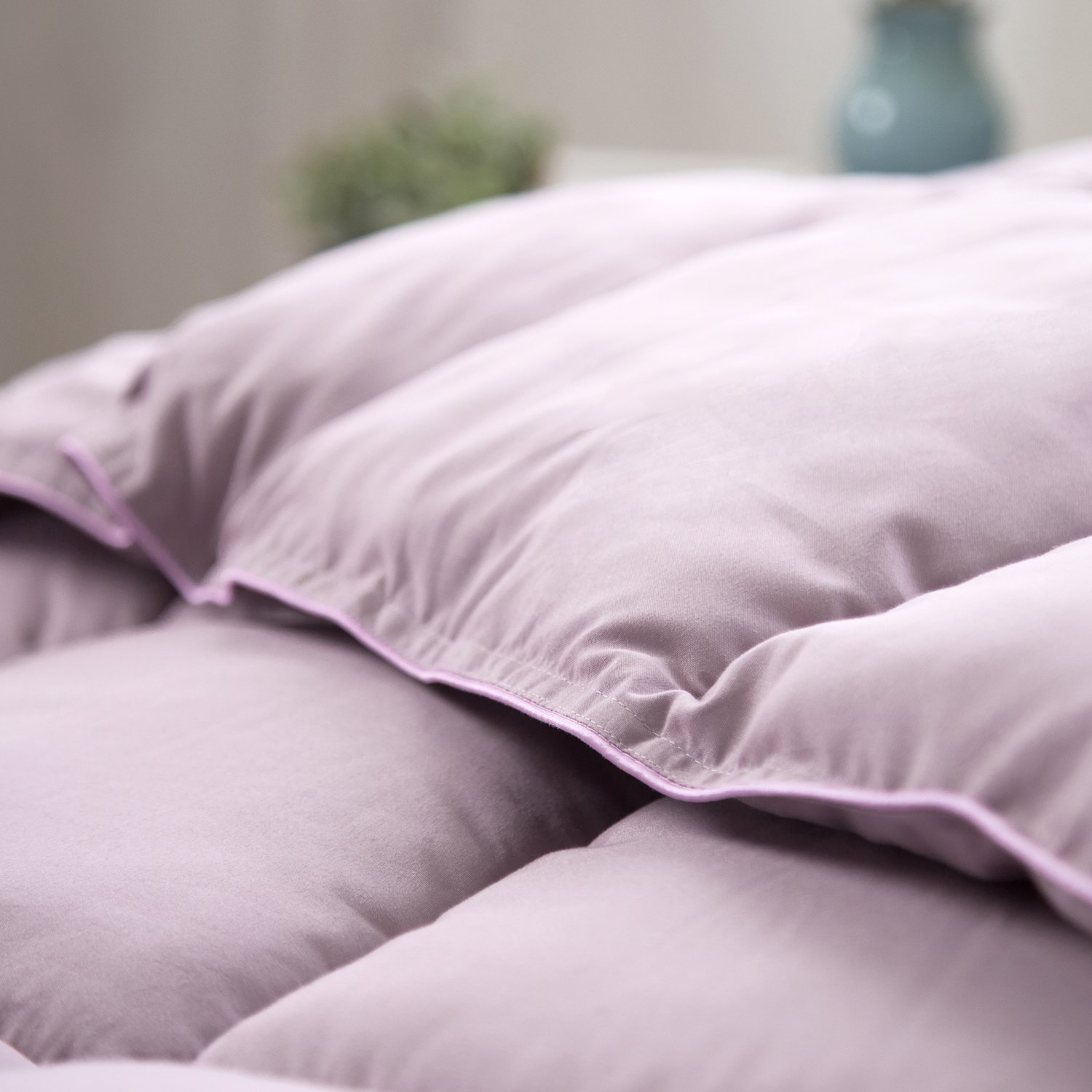 Box Stitching Design King Size Comforter Purple Lavender Duvet Insert Quilted Down Alternative with Corner Ties 102\