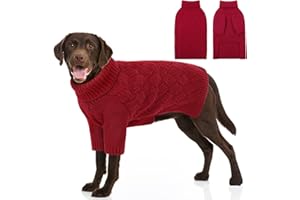 SUNFURA Dog Sweater Large Size Dog, XXL Pet Sweaters for Extra Large Dogs, Doggy Warm Turtleneck Christmas Sweatshirt Cold Weather Knit Pullover for Golden Retriever, Red XXL