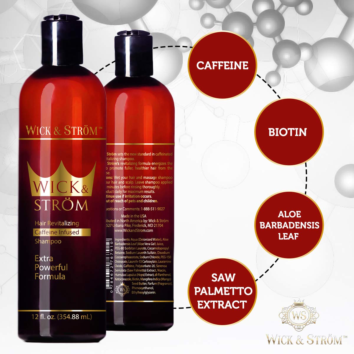 Anti Hair Loss Shampoo - Wick & Strom (Caffeine, Biotin, Saw Palmetto, Aloe Leaf, Keto.+ No Minoxidil Formula) Stimulates Hair Growth For Men and Women/12oz.: Beauty