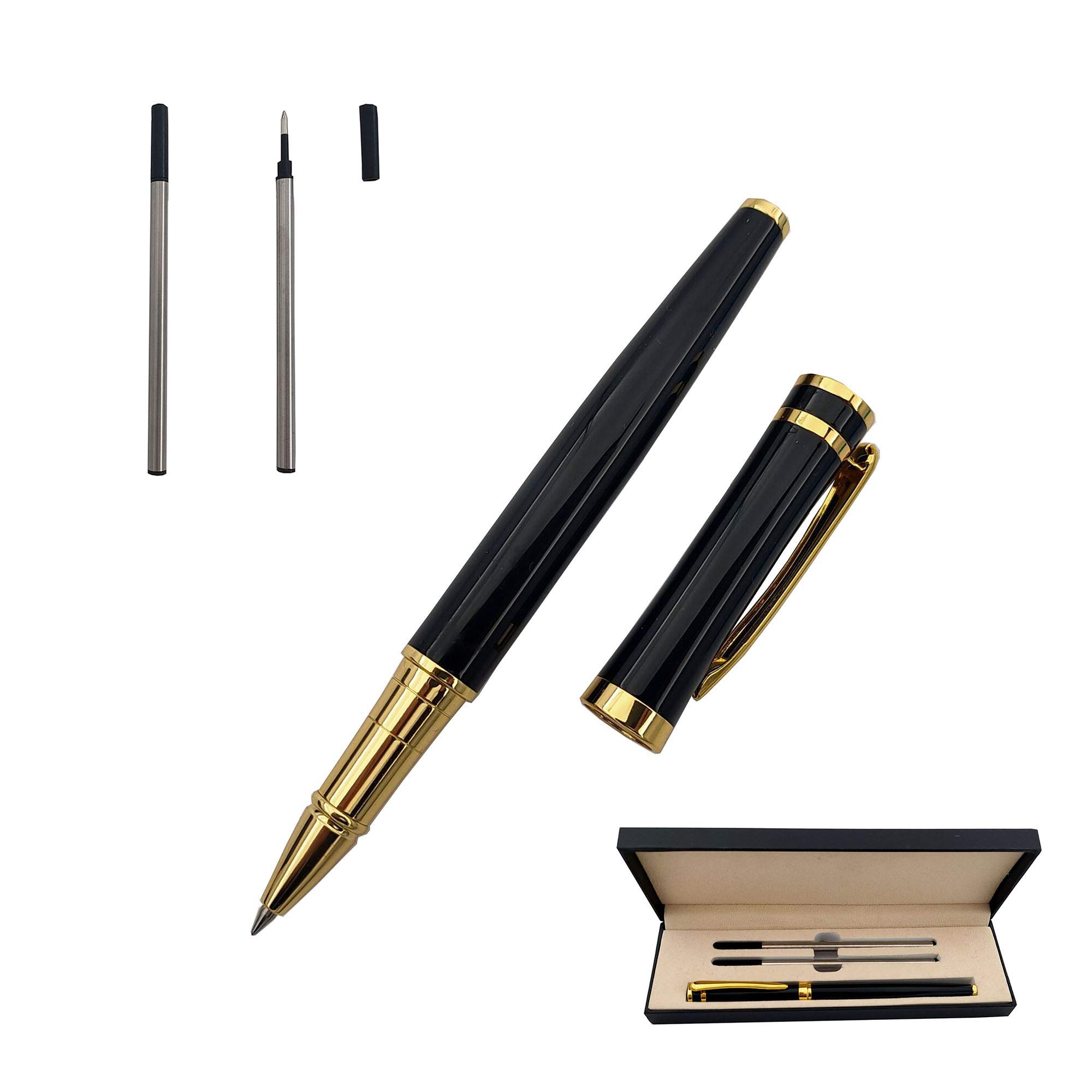 Accod Fashion Ballpoint Pen Student Gel Pen Metal Ballpoint Pen Signature Pen with Two Replaceable Refills Nice Gift for Family and Friend-Gift Box (Black)