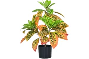 Aphighjoy Fake Plant Artificial Croton Plant, 23.6'' Tall with Colorful Leaves Faux Croton Palm Tree in Pot Decorative, Faux Plant Artificial Plants for Home Decor Indoor (23.6''-1Pc)
