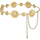 XZQTIVE Western Concho Chain Belts for Women Cowgirl Silver/Gold Metal Waist Belt for Dresses Jeans Country Concert Outfit