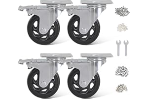 BZOLIHEU 4 Inch Caster Wheels,Casters Set of 4, Heavy Duty Casters with Brake 2000Lbs,Swivel Caster Wheels with Top Plate, Locking Industrial Caster Wheel for Workbench, Cart, Furniture (Free Hardware Kits)