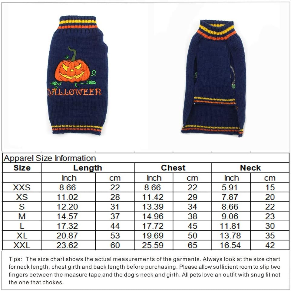 PETCARE Halloween Pet Dog Sweater Pumpkin Striped Knit Jumper Clothes For Dogs Pets Costume Holiday Party for Cat and Puppy(Navy Blue Pumpkin,XS) - Image 3
