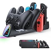 FASTSNAIL [Switch 1/2 Compatible] Controller Charging Dock for Nintendo Switch 2/1 for Joycon 2, 10 in 1 Fast Controller Charger Station Stand for Pro Controller 2/1 with 11 RGB Modes, LED Indicator