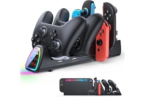 FASTSNAIL [Switch 1/2 Compatible] Controller Charging Dock for Nintendo Switch 2/1 for Joycon 2, 10 in 1 Fast Controller Charger Station Stand for Pro Controller 2/1 with 11 RGB Modes, LED Indicator