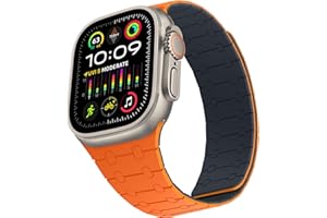 ZZDZZ Compatible with Apple Watch Band 49mm 46mm 45mm 44mm 42mm 41mm 40mm 38mm, Silicone Magnetic Adjustable Loop Strap for iWatch Ultra 2 Series 10 9 8 7 SE 6 5 4 (49/46/45/44/42, Orange Midnight)
