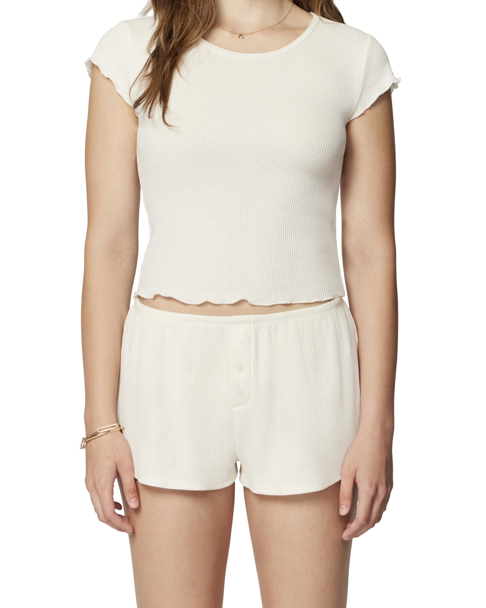 View 1 of 1pc short only. florence by mills Women's Fluffy Snuggle Micro Thermal Baby Button Tap Shorts, Jet Stream, Medium