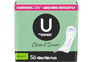 U by Kotex Ultra Thin Pads, Clean & Secure, Heavy Absorbency, 56 Count (Packaging May Vary)