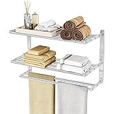 JIAPAIDUO 3 Tier Towel Racks for Bathroom Wall Mounted, 24 inch Bathroom Shelf with Towel Bar, Brushed Nickel Shelves for Towels, Stainless Steel Modern Silver Multi Holder