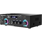 Wemeweme 400W Home Audio Amplifier with Bluetooth 5.0, 2 Channel Stereo Receiver, Dual Karaoke Mics, FM Radio, USB/SD Playback for Home Theater, Garage, Party