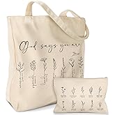 Miss Adola Aesthetic 2 Pack Canvas Tote Bag - with Makeup Zipper Pouch for Women Bag for Shopping, Gym, Travel, Vacation