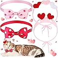 2Pcs Valentines Day Heart Headband for Cat and 2Pcs Pet Neck Bow Cat Valentines Day Headband with Ear Holes and Chin Straps A