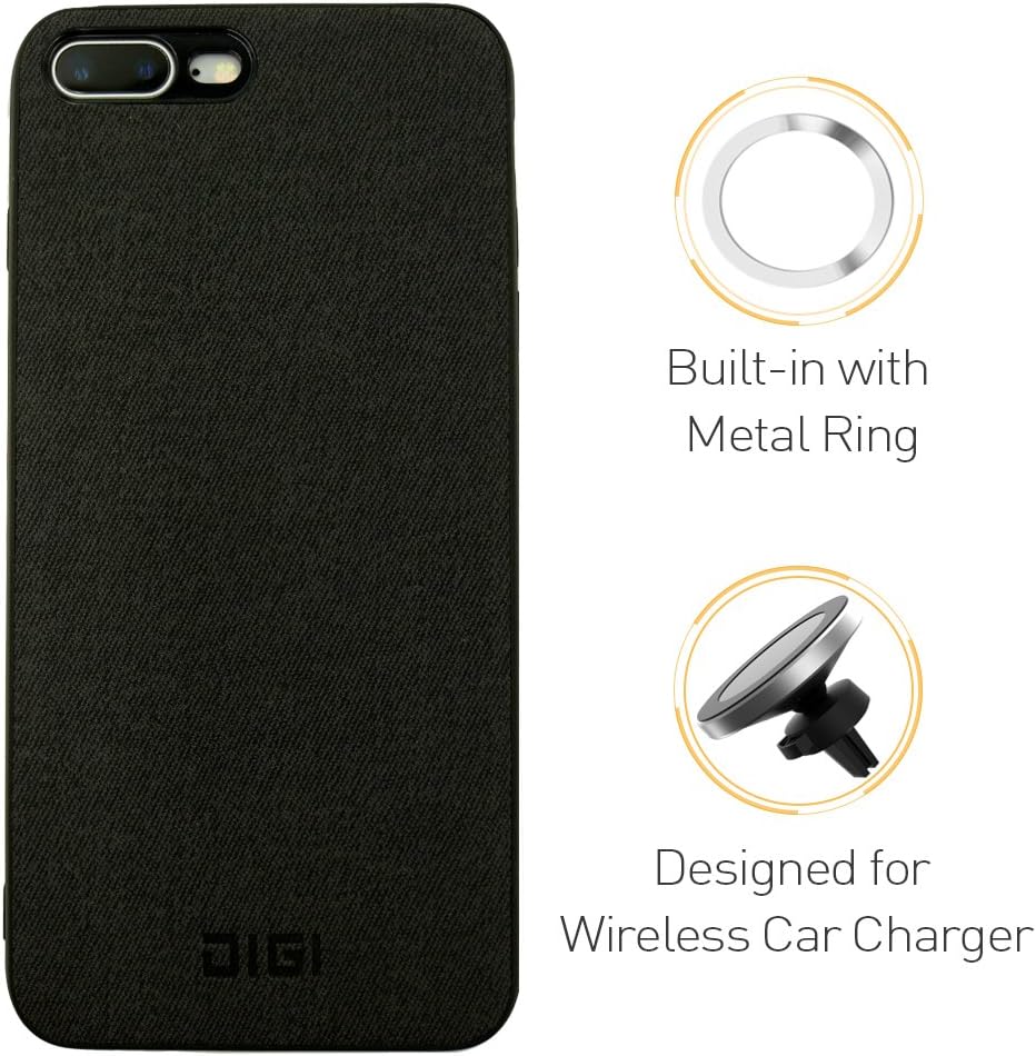 Built-in Metal Ring Case, Digi Shock Absorption Hybrid Designed Cover with Built-in Invisible Metal Rings Compatible with Magnetic QI Wireless Car Charger Magnetic Phone Case for iPhone 8 Plus