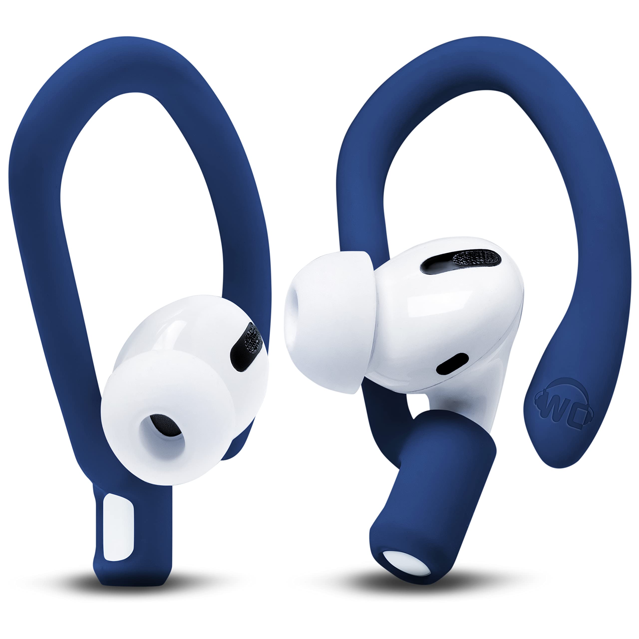 WC HookZ - Patented Upgraded Over Ear Hooks for AirPods Pro 1, 2 & AirPods 1, 2 & 3- Two Size Pairs Included in Package, Unique Left & Right Hook, Made by Wicked Cushions | Navy Blue