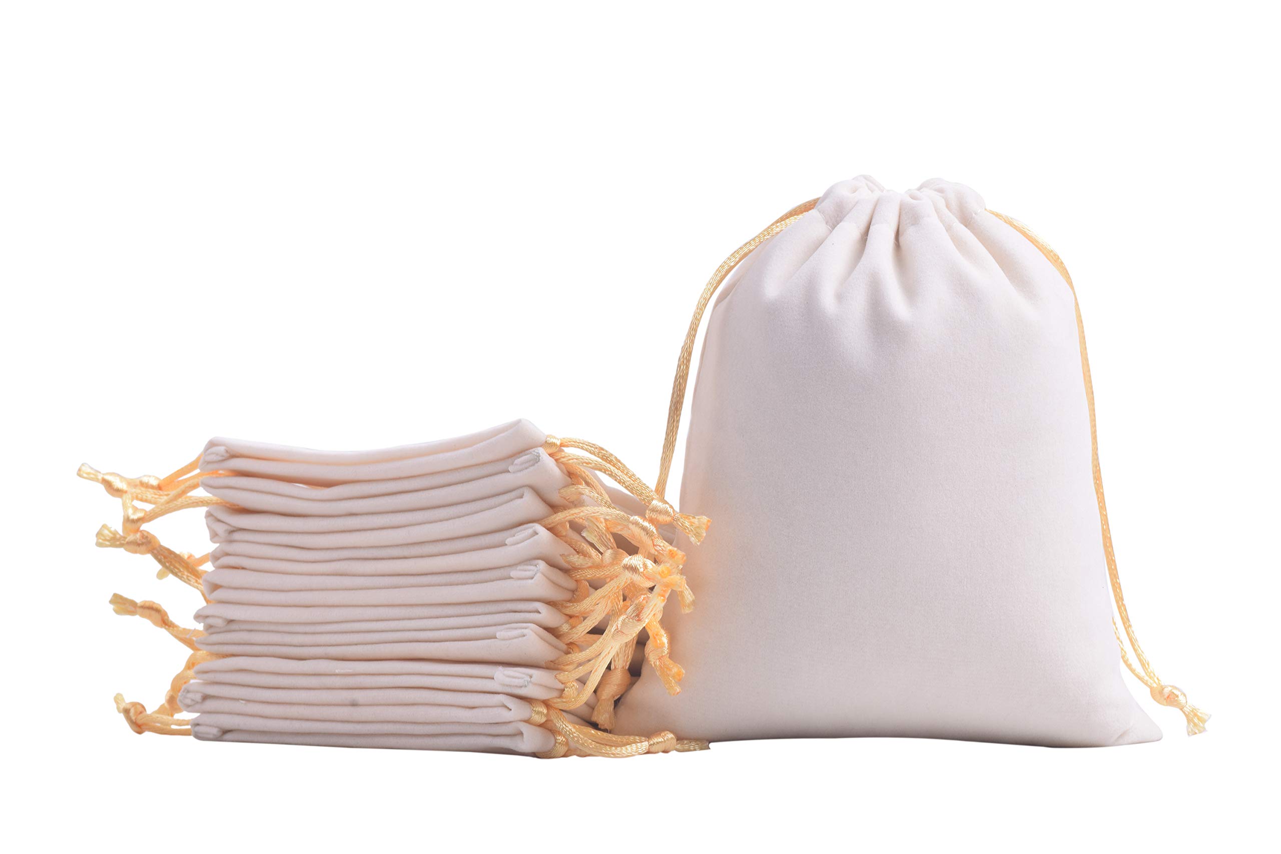KONMAY 20pcs Small Velvet Drawstring Bags, Cream 12.0x15.0cm Velevet Jewellery Pouches for Gifts, Party Favors