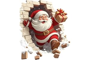 Santa Breakthrough Wall Sticker, Removable Christmas Creative Decals, Large 3D Santa Claus Sticker Peel and Stick, Xmas Holid