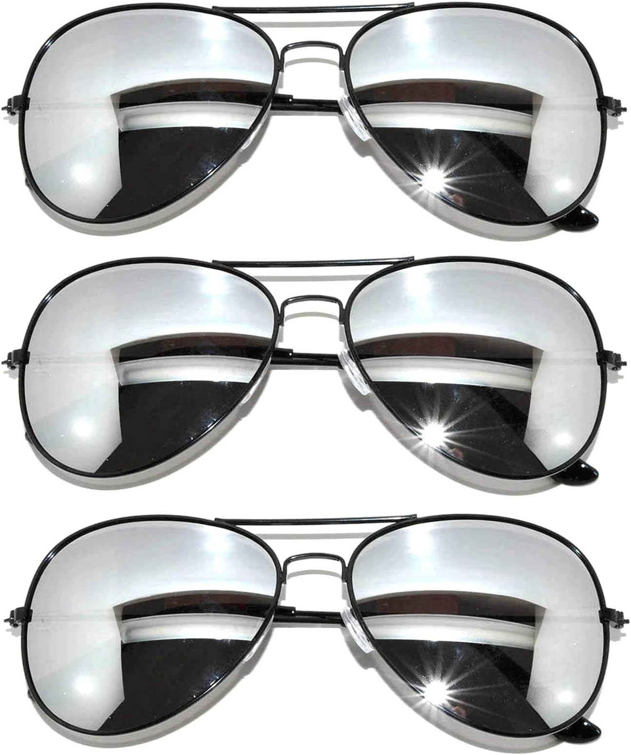 3 Pairs Classic Aviator Style Sunglasses Metal Frame Colored Lens