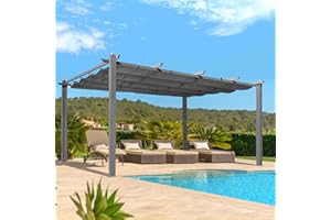 EROMMY 12 x 16 FT Outdoor Pergola, Aluminum Pergola with Black Retractable Canopy, Upgraded Shelter with Adjustable and Removable Sun Shade Canopy for Patio, Garden, Deck, Black